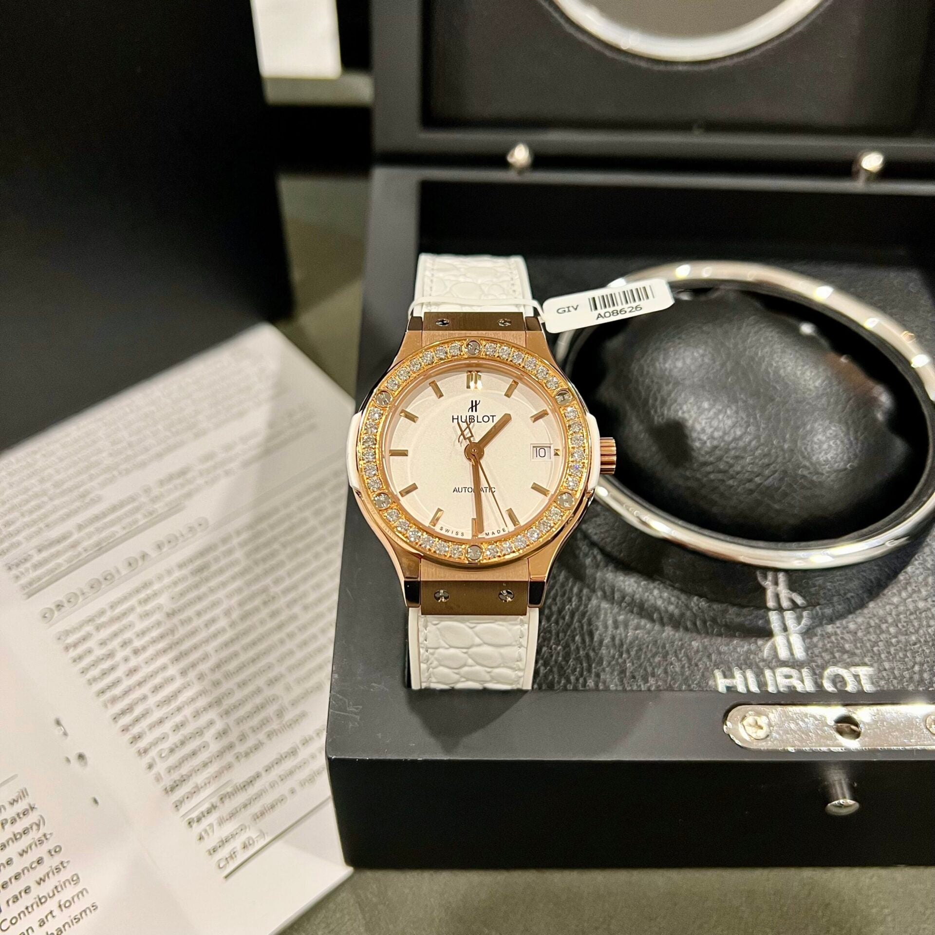 Hublot Watch Classic Fusion King Gold White Dial Moissanite Diamonds 38mm