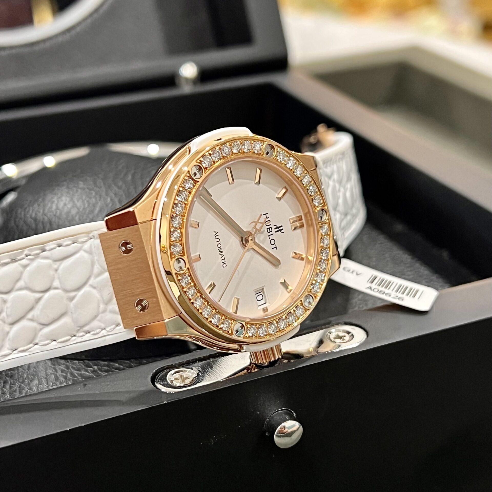 Hublot Watch Classic Fusion King Gold White Dial Moissanite Diamonds 38mm - Image 4