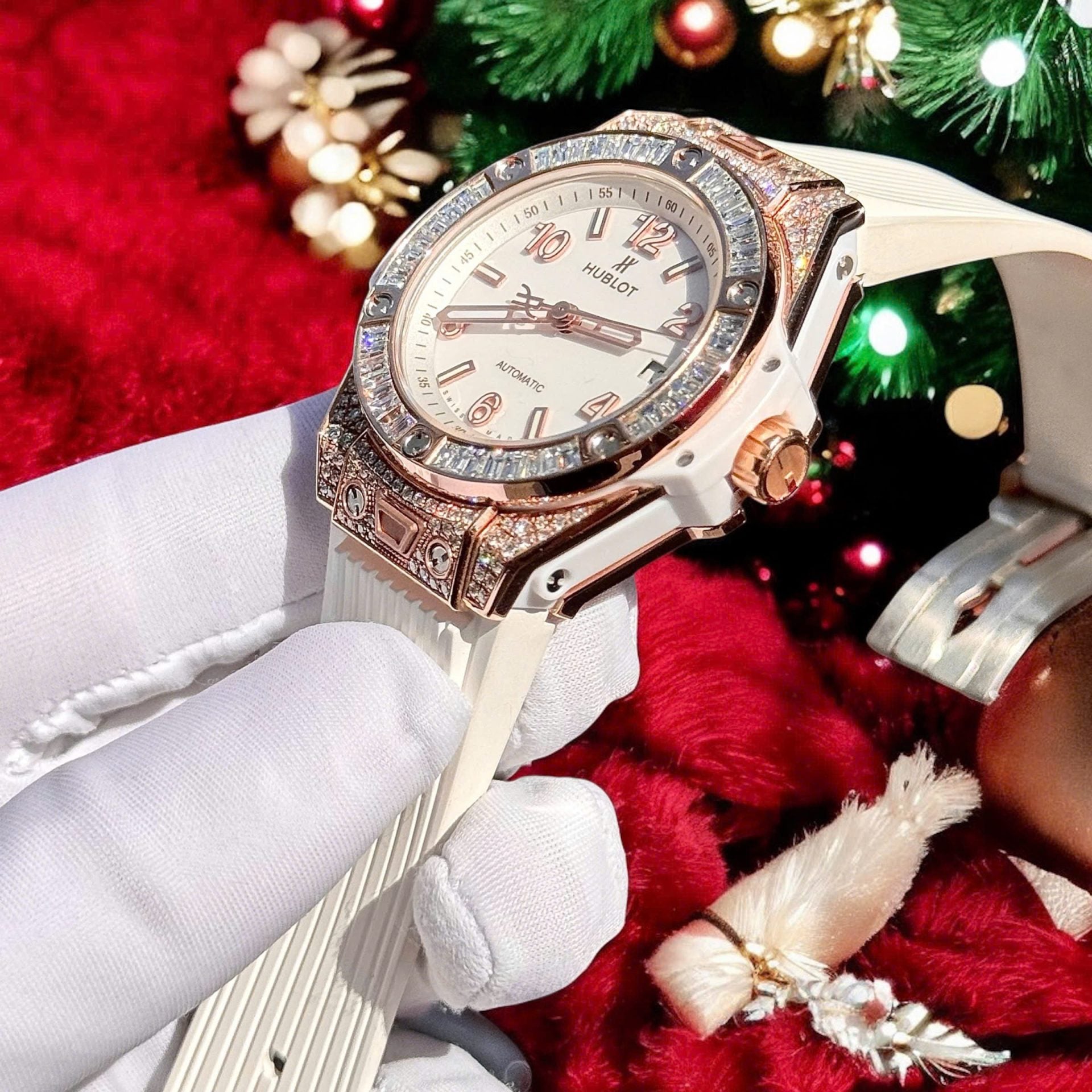 Hublot Watch Big Bang One Click Gold Wrapped + Moissanite Diamonds Baguette 39mm - Image 3