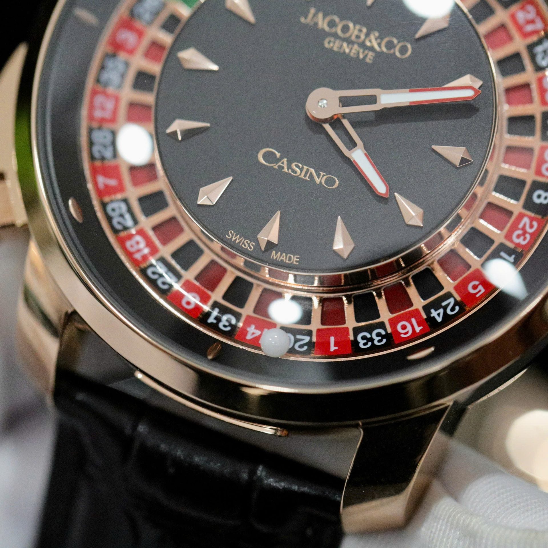 Jacob & Co Casino Roulette Watch Black Leather Strap 44mm - Image 5