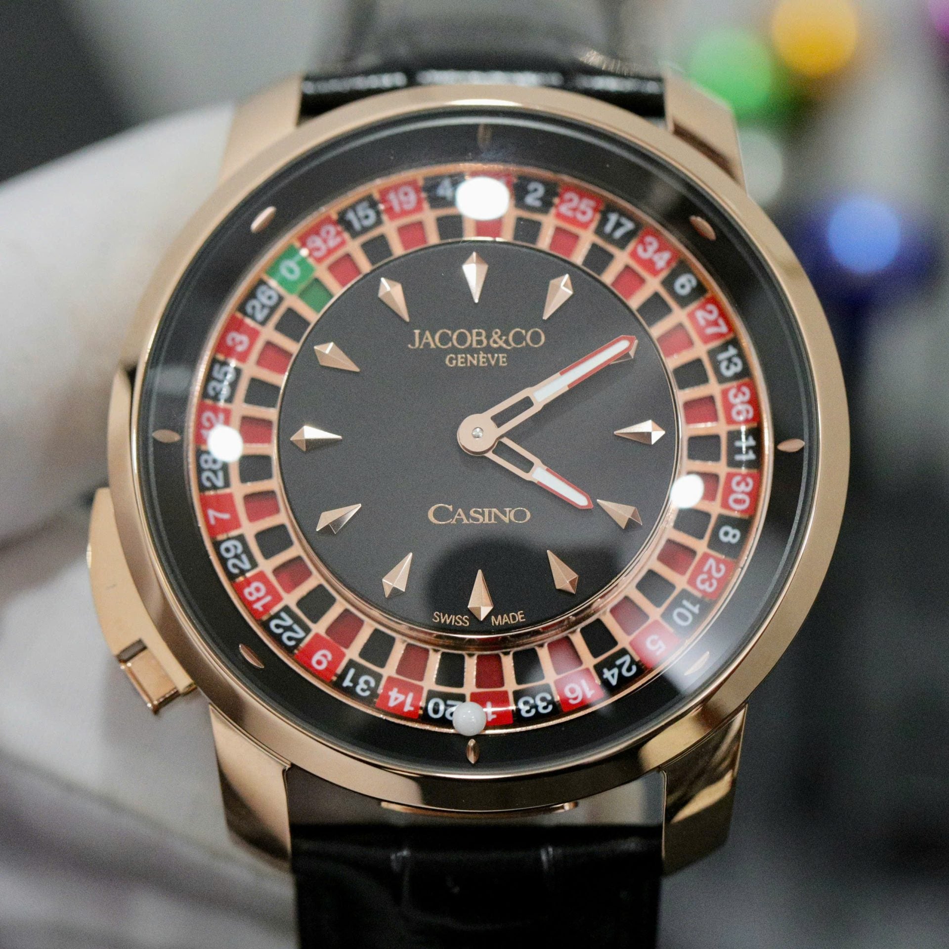 Jacob & Co Casino Roulette Watch Black Leather Strap 44mm - Image 3