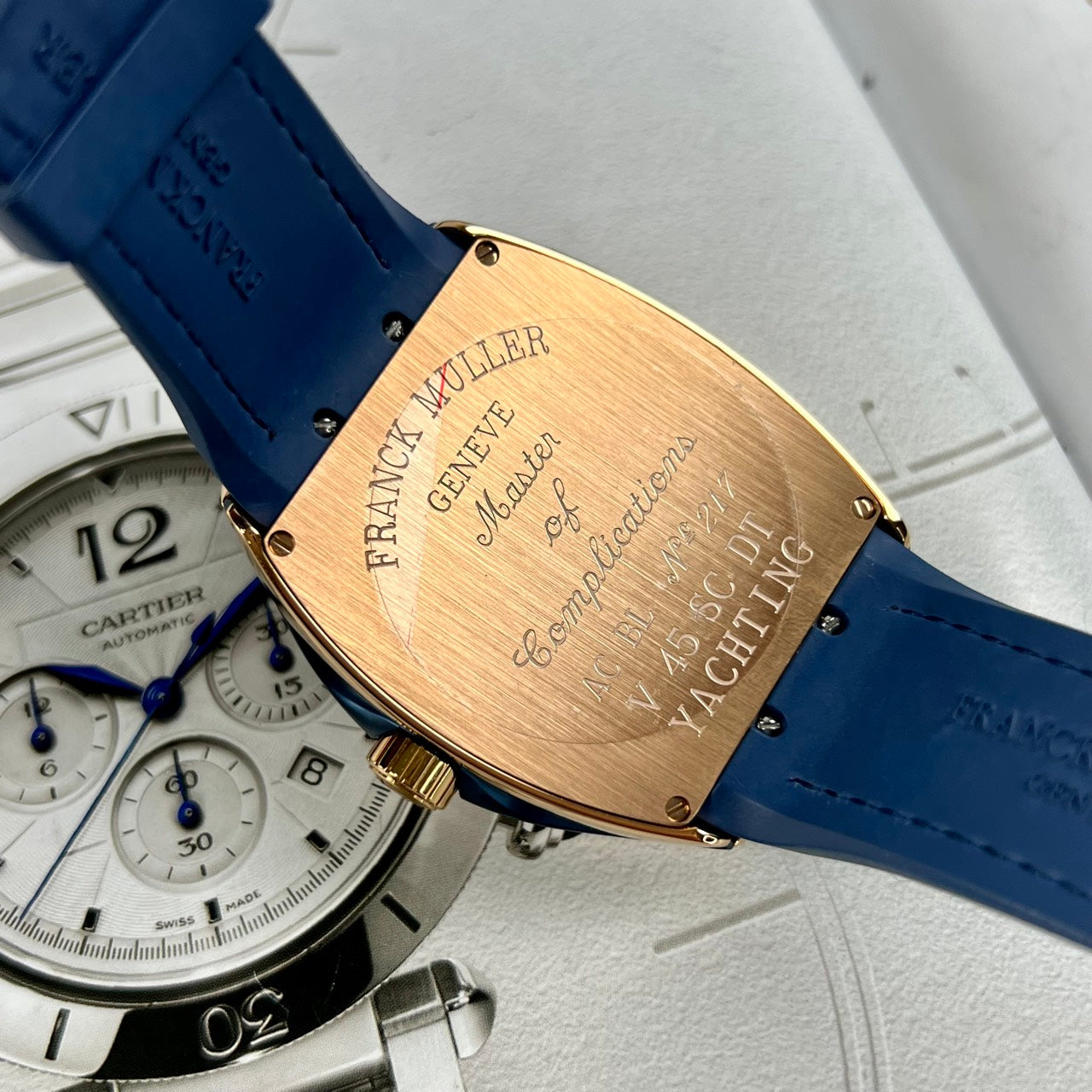 Franck Muller V45 Men’s Watch Blue Rose Gold Case 45mm - Image 7