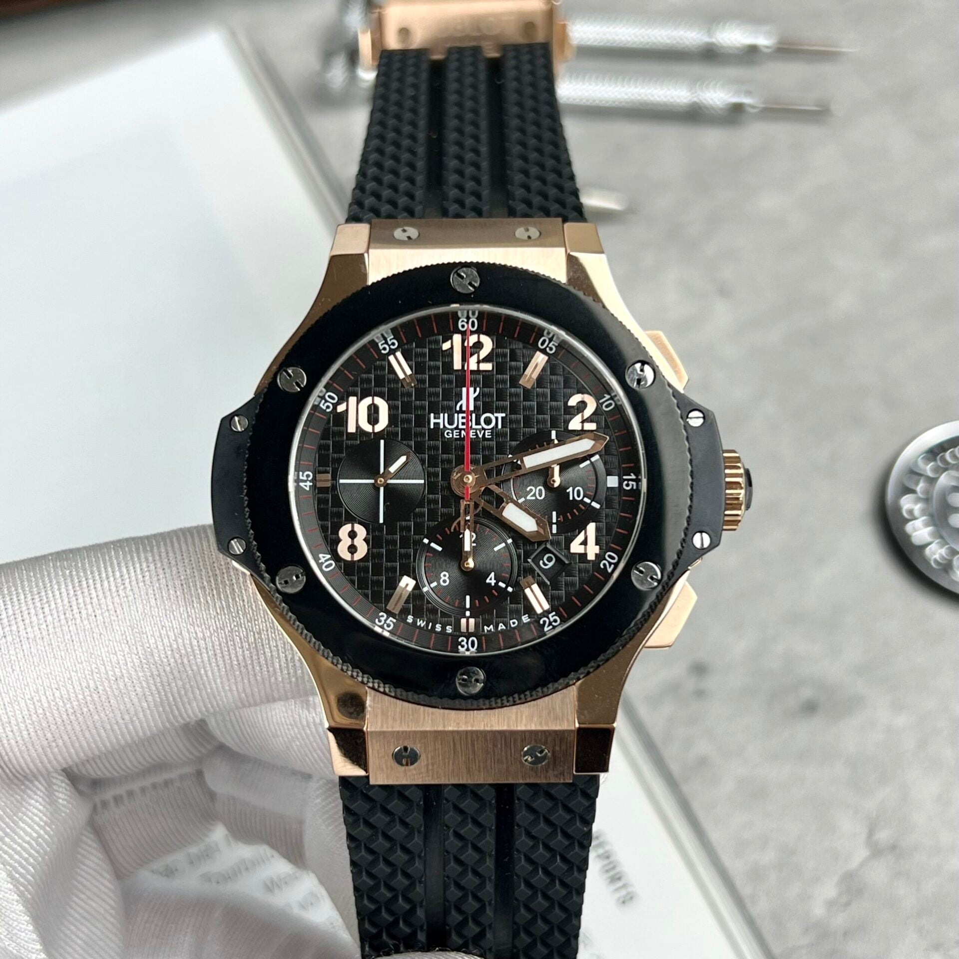 Hublot Watch Big Bang King Gold Black Dial Rubber Strap 44mm