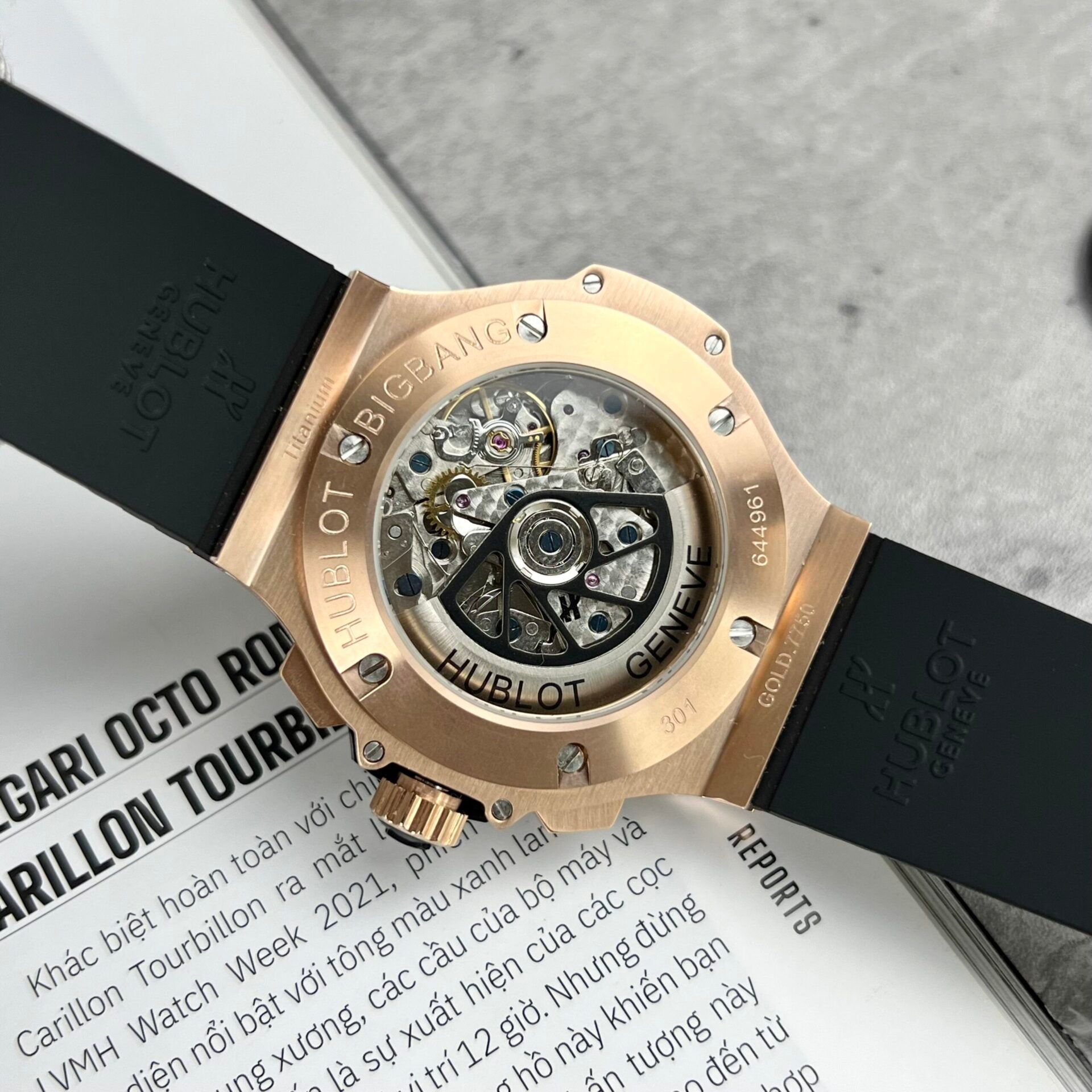 Hublot Watch Big Bang King Gold Black Dial Rubber Strap 44mm - Image 5