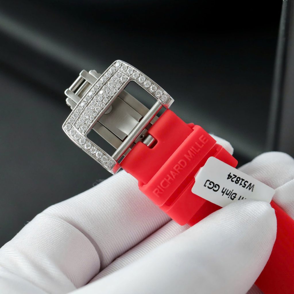 Đồng Hồ Nữ Richard Mille Màu Đỏ RM007 Chế Tác Đính Moissanite Hong Kong 36mm (2)