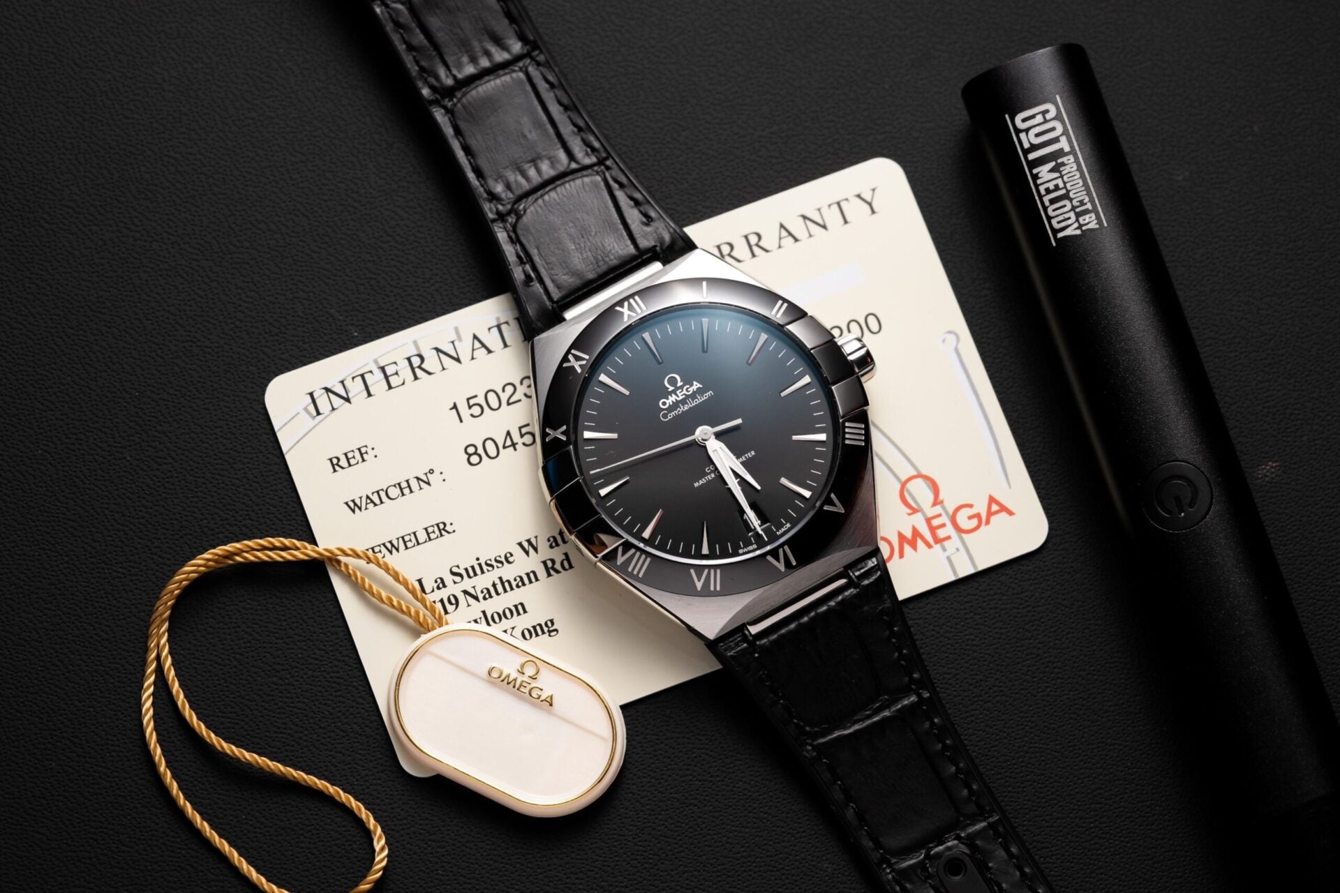 Omega Constellation Watch Black Dial Leather Strap 42mm