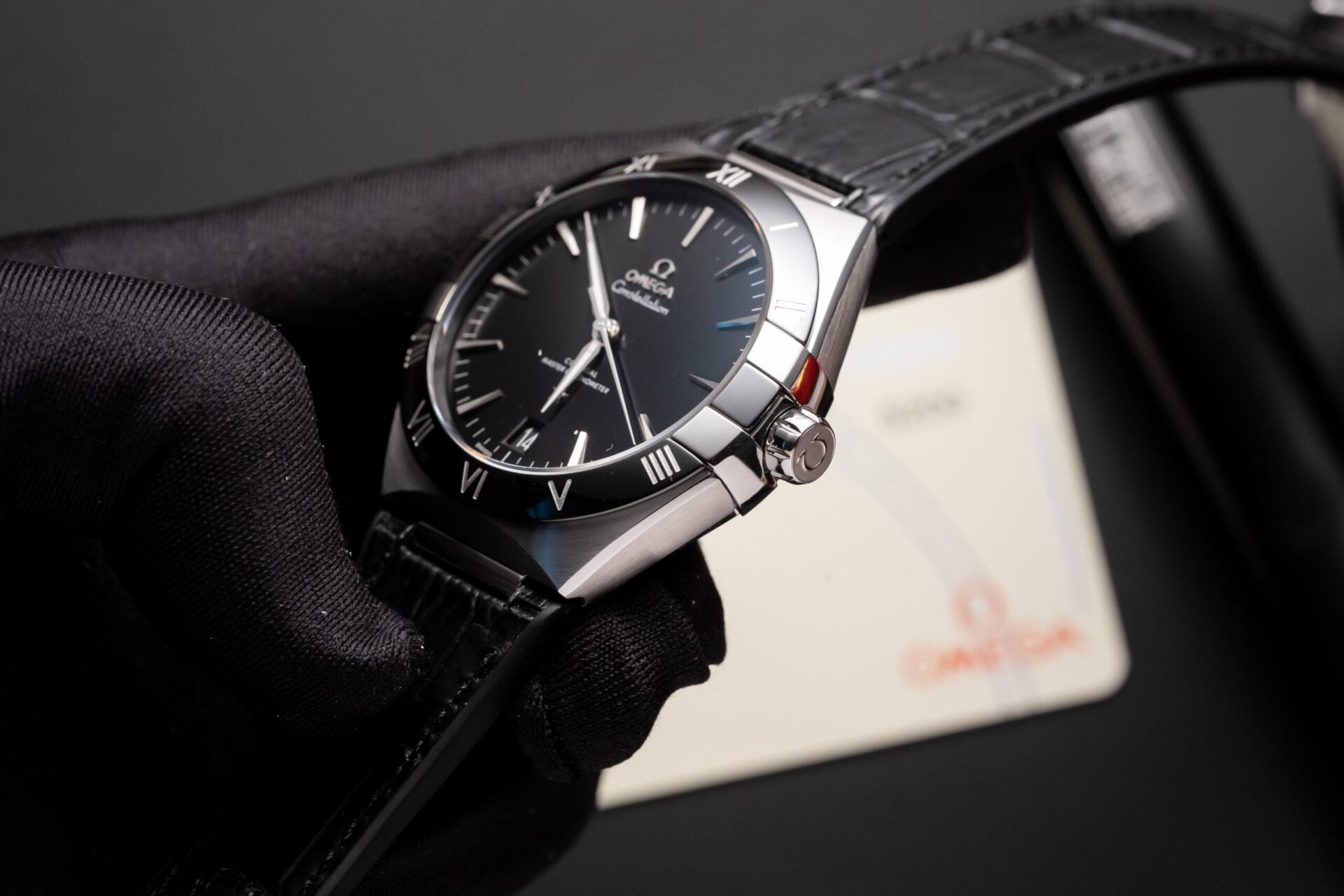 Omega Constellation Watch Black Dial Leather Strap 42mm - Image 3
