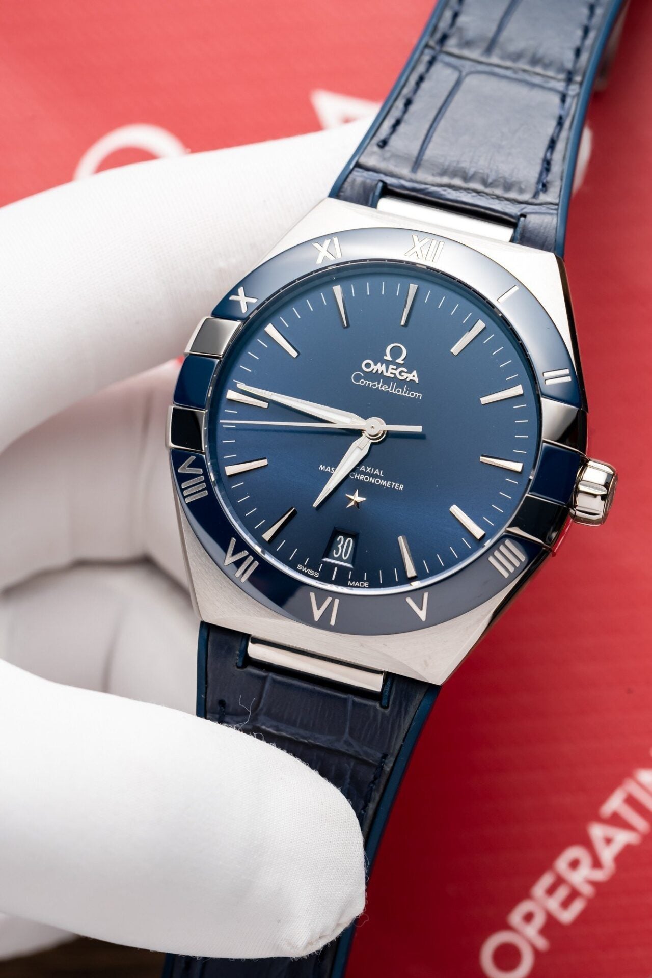 Omega Constellation Watch Blue Dial Leather Strap 41mm - Image 2