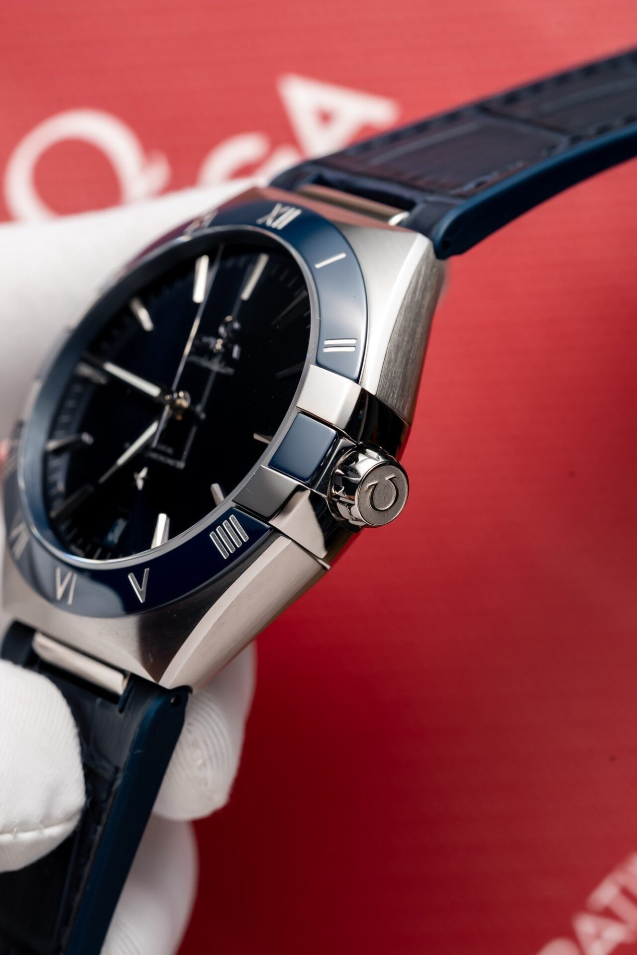 Omega Constellation Watch Blue Dial Leather Strap 41mm - Image 5