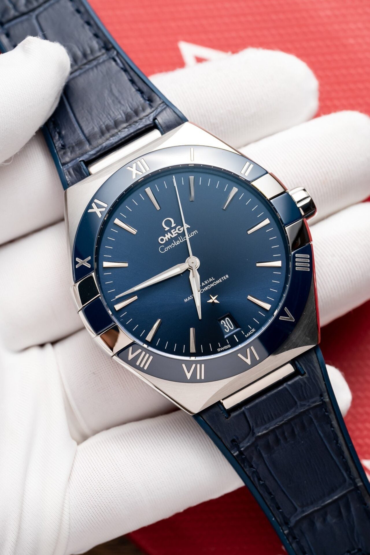 Omega Constellation Watch Blue Dial Leather Strap 41mm - Image 3