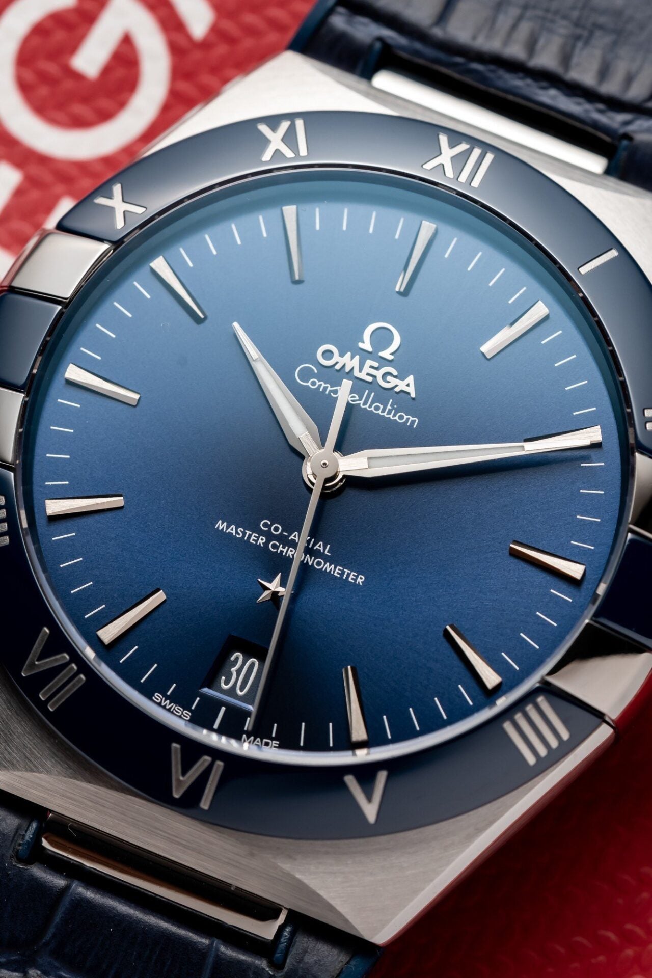 Omega Constellation Watch Blue Dial Leather Strap 41mm - Image 4