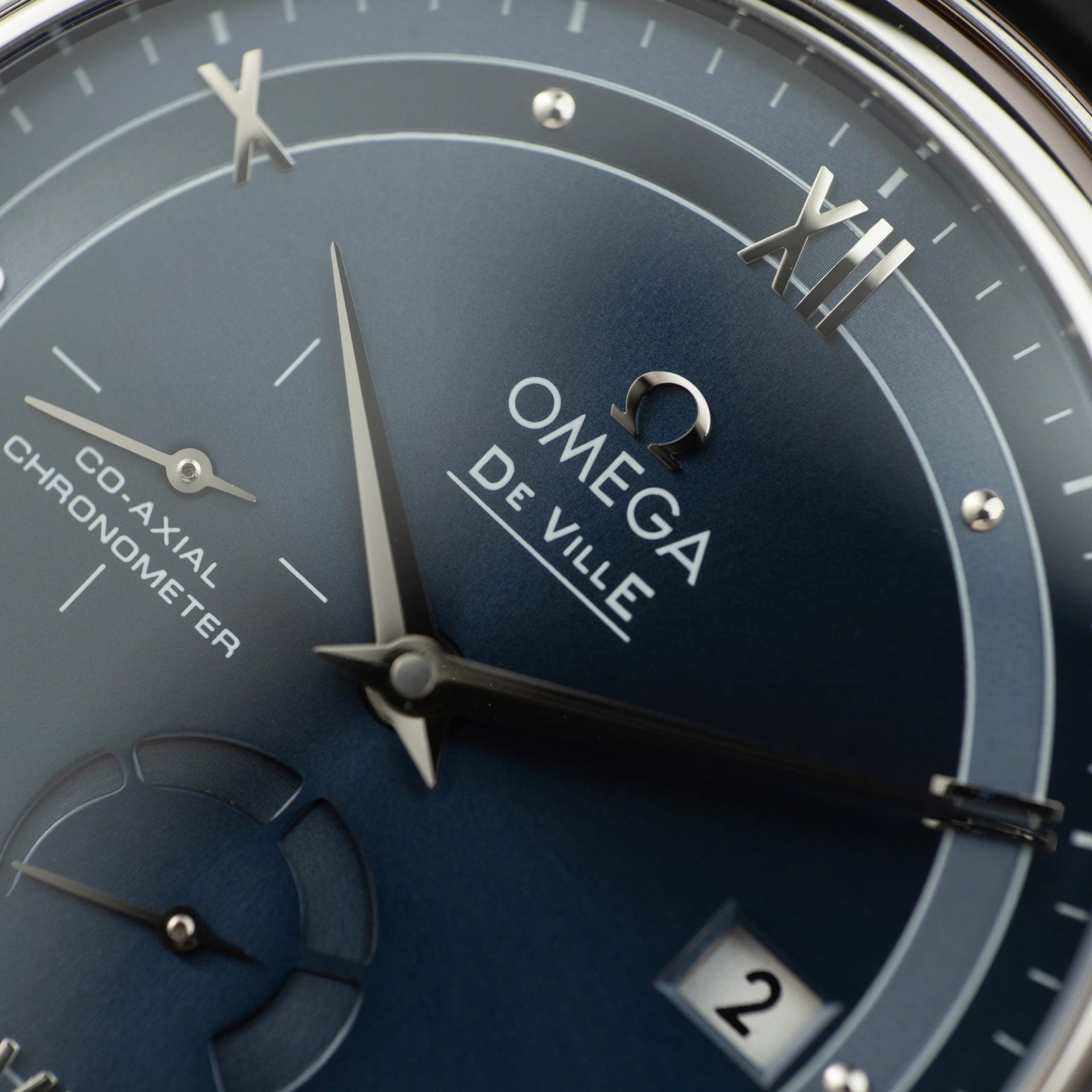 Omega De Ville Prestige Power Reserve Watch Dial Blue Leather Strap 39.5mm - Image 3