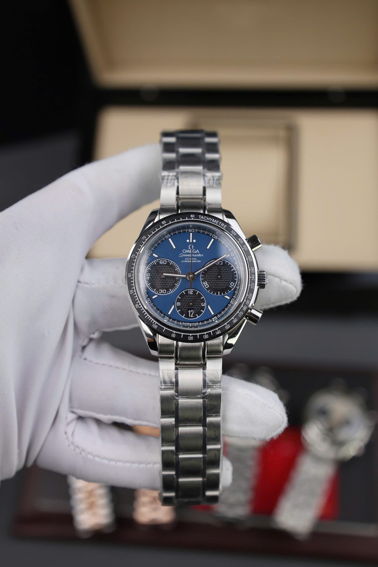 Omega Speedmaster Watch Racing Chronograph Dial Blue 40mm - Image 2