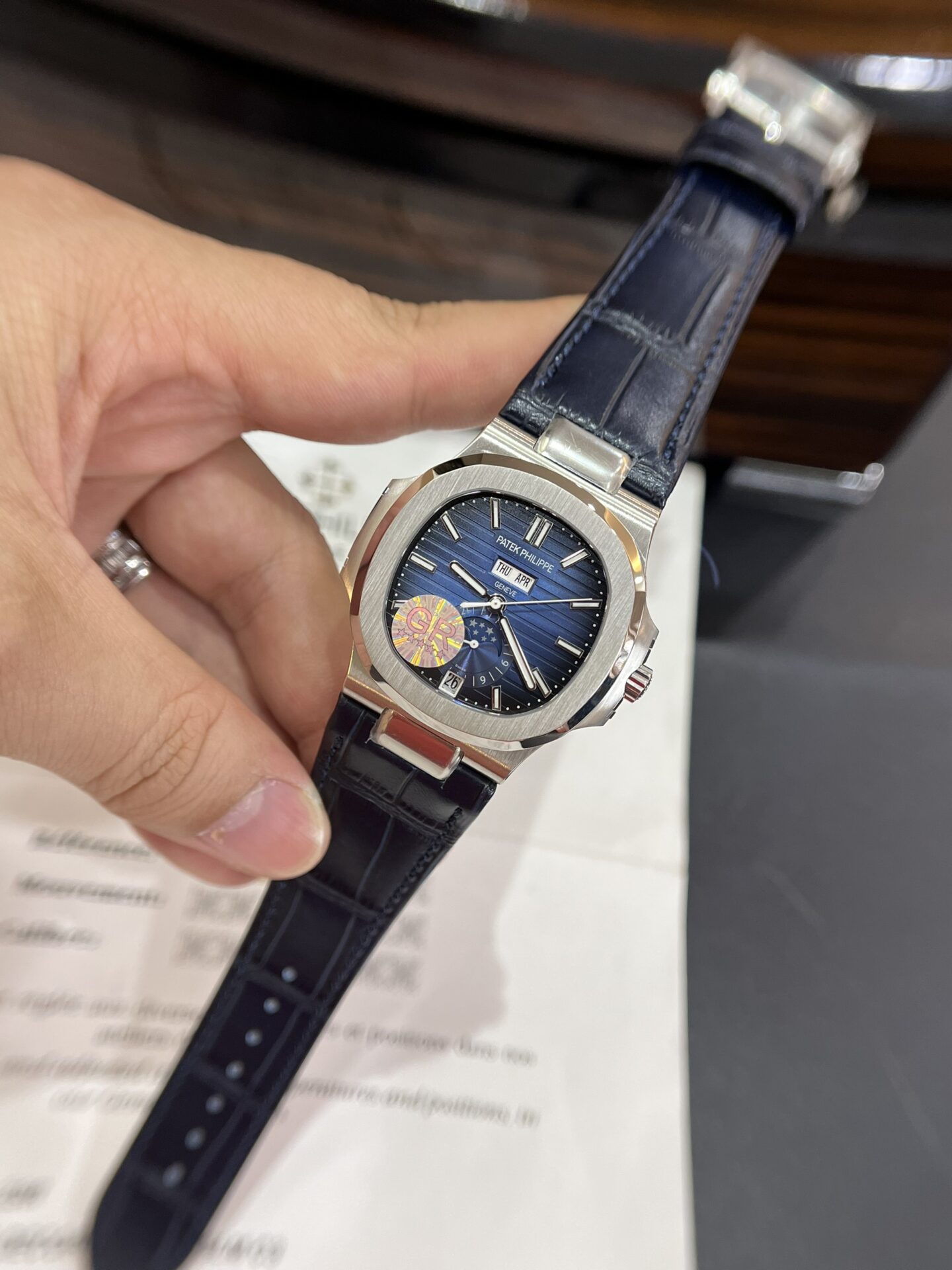 Patek Philippe Nautilus 5726G Watch Blue Leather Strap 40.5mm - Image 2