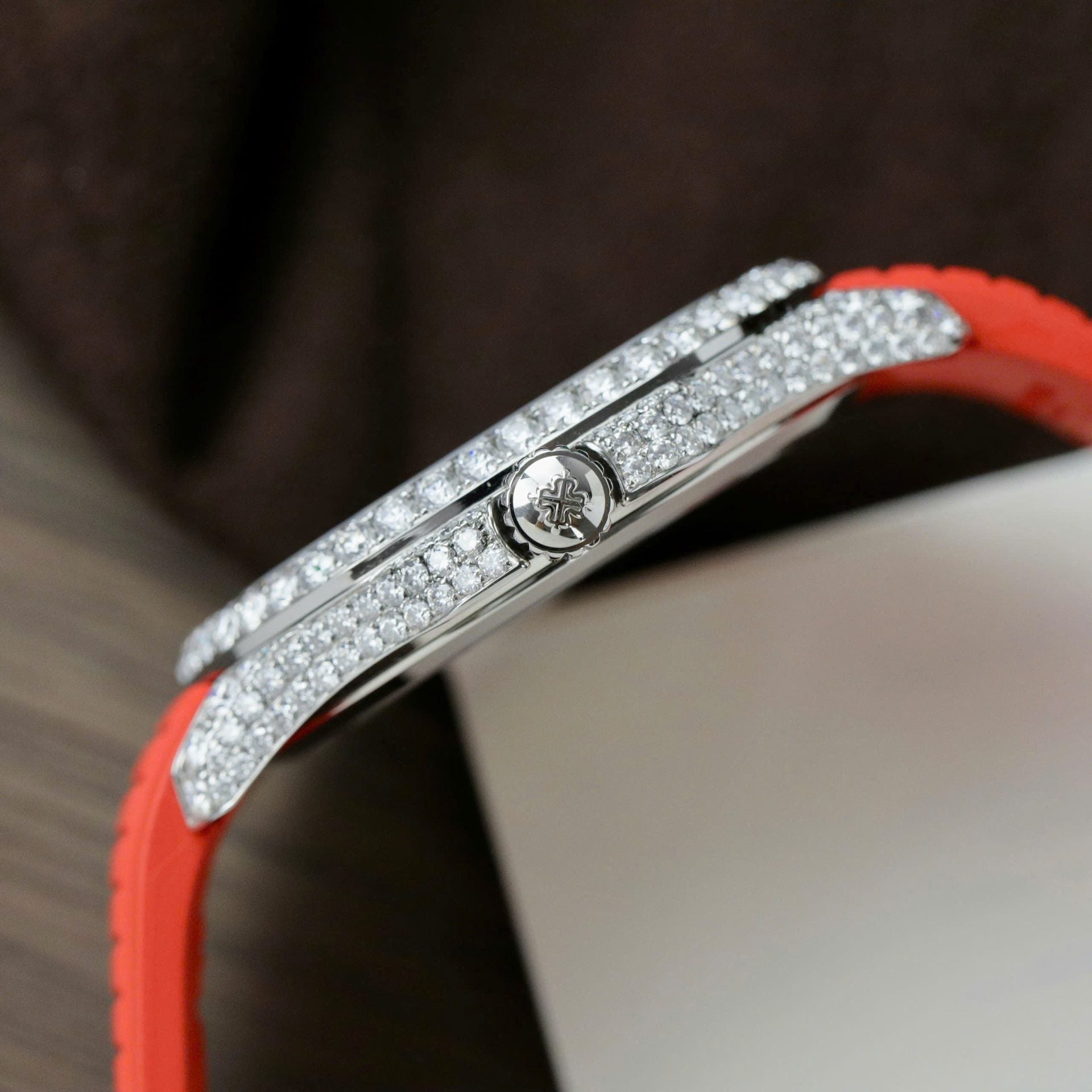 Patek Philippe Aquanaut 5167 Watch Moissanite Diamonds Red Rubber Strap 40mm - Image 9