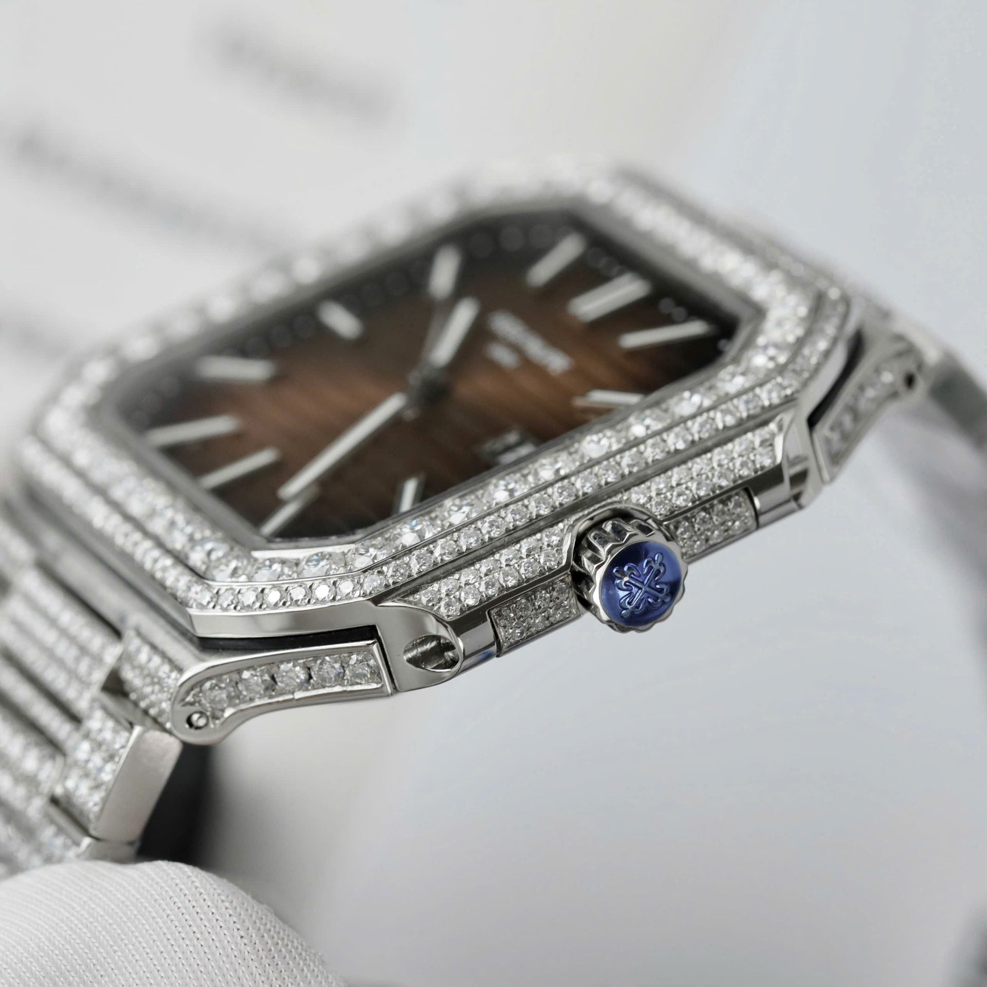 Patek Philippe Cubitus 5821 Dial Brown Watch Full Diamonds Moissanite 45mm - Image 7