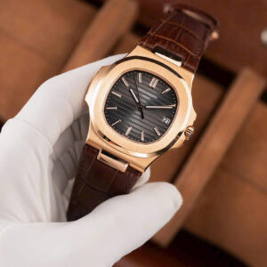 Patek Philippe Nautilus 5711R Watch Gray Dial Leather Strap 40mm