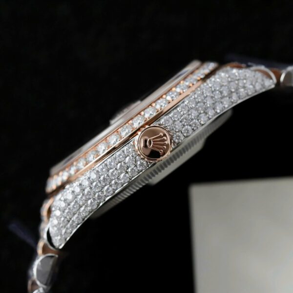 Rolex DateJust Watch 18K Gold Wrapped + Full Moissanite Diamonds 36mm - Image 8