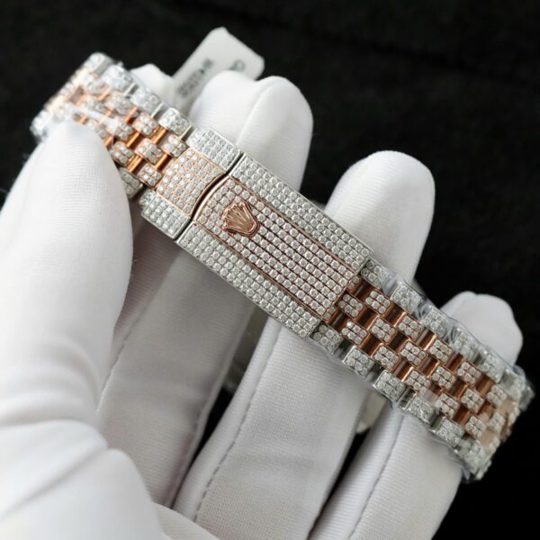 Rolex DateJust Watch 18K Gold Wrapped + Full Moissanite Diamonds 36mm - Image 10