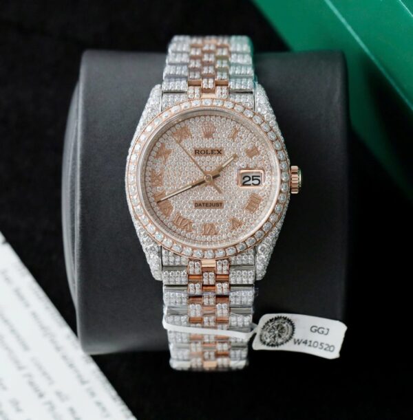 Rolex DateJust Watch 18K Gold Wrapped + Full Moissanite Diamonds 36mm