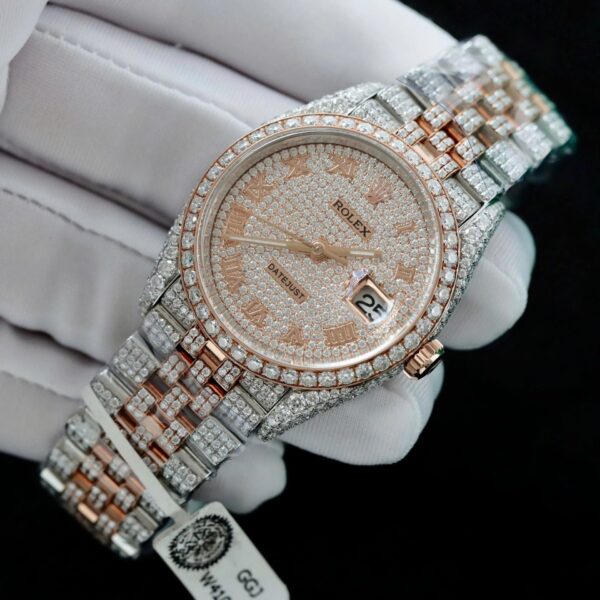 Rolex DateJust Watch 18K Gold Wrapped + Full Moissanite Diamonds 36mm - Image 3