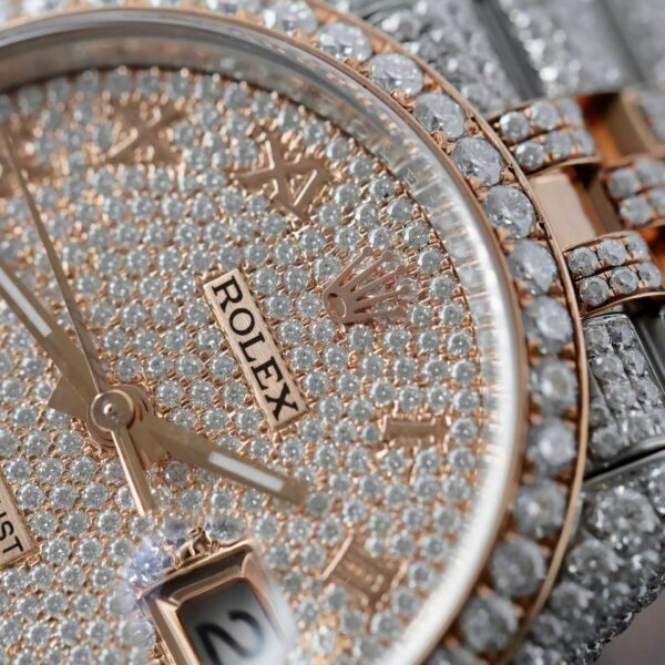 Rolex DateJust Watch 18K Gold Wrapped + Full Moissanite Diamonds 36mm - Image 5