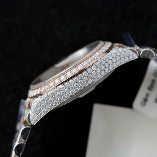 Rolex DateJust Watch 18K Gold Wrapped + Full Moissanite Diamonds 36mm - Image 9