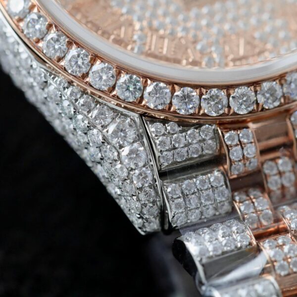 Rolex DateJust Watch 18K Gold Wrapped + Full Moissanite Diamonds 36mm - Image 7