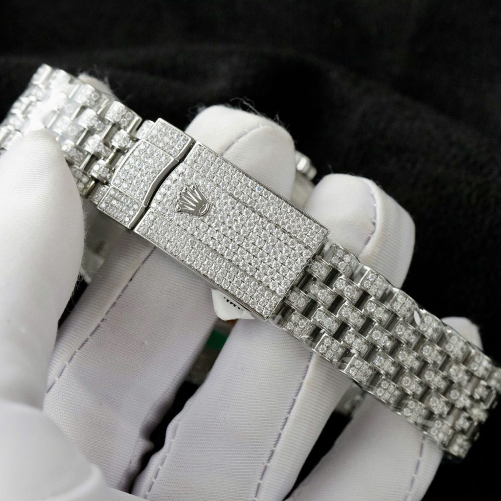 Đồng Hồ Rolex DateJust Mặt Số Wimbledon Chế Tác Full Kim Cương Moissanite 41mm (2)