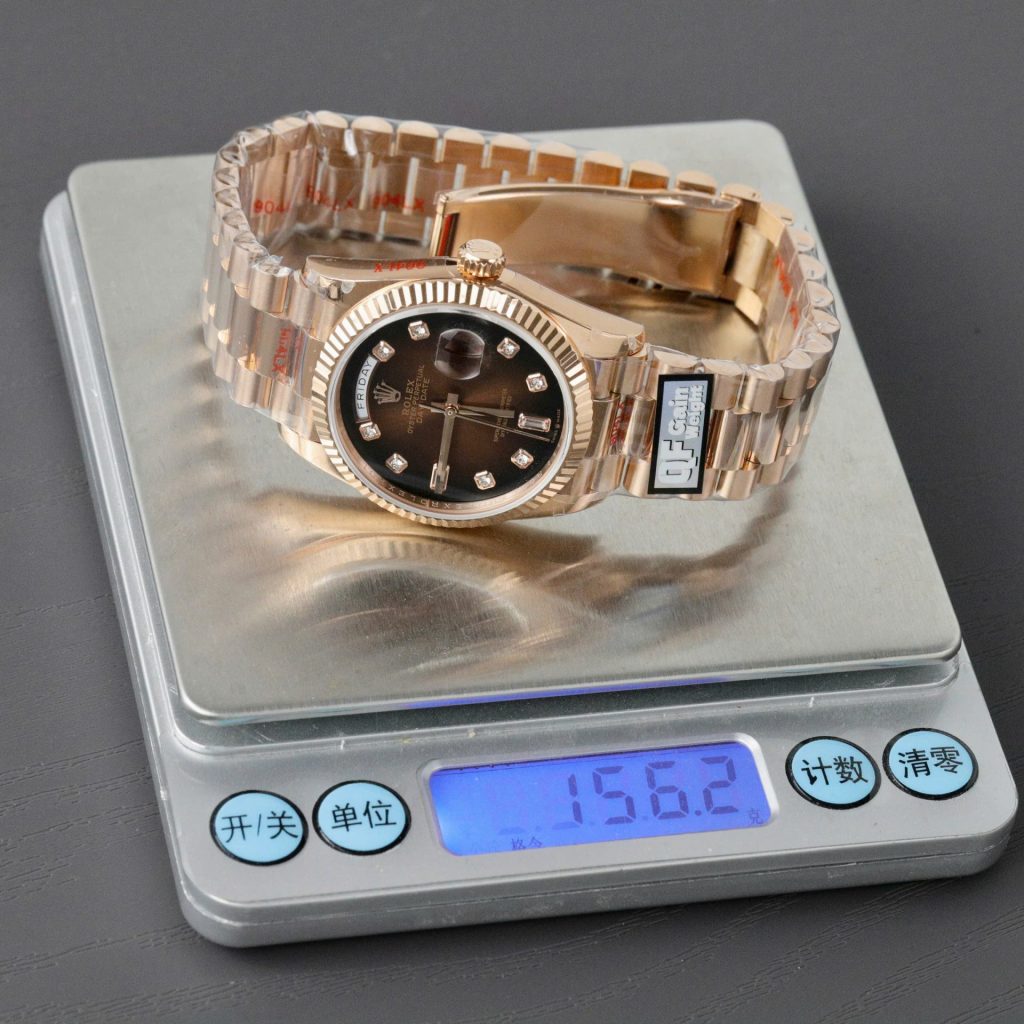 Đồng Hồ Rolex Day-Date Mặt Chocolate Replica 11 Mạ Vàng Hồng Trọng Lượng 159 Gram Xưởng QF 36mm (2)