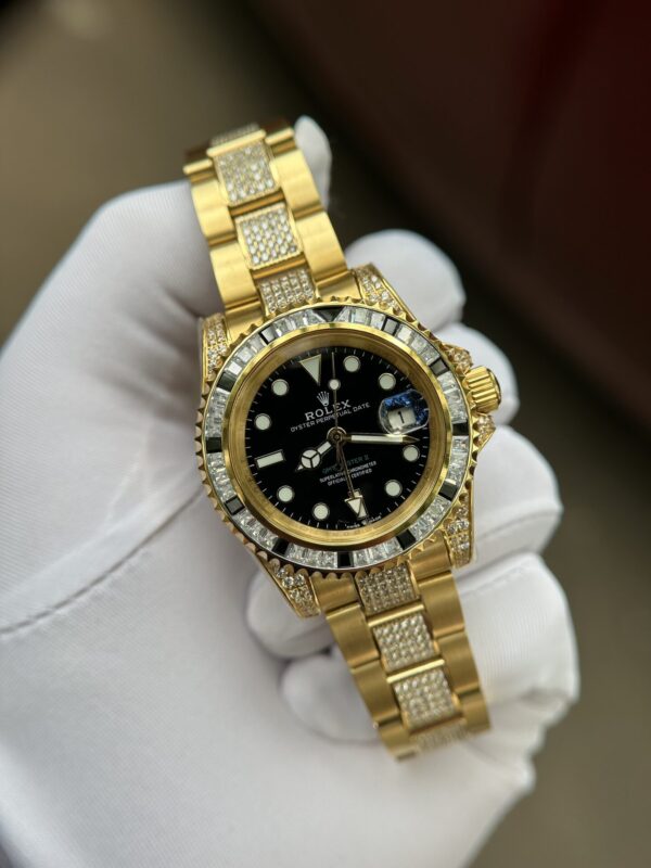 Rolex Watch With Full Diamond Black Dial 40mm - Image 4