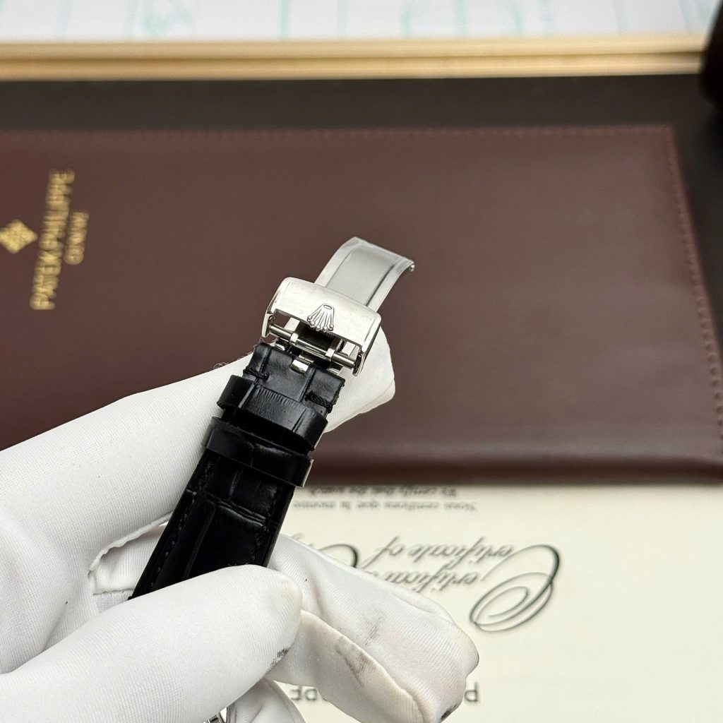 Đồng Hồ Rolex Perpetual 1908 Fake 11 Cao Cấp Vỏ Trắng Mặt Đen Dây Da 39mm (2)