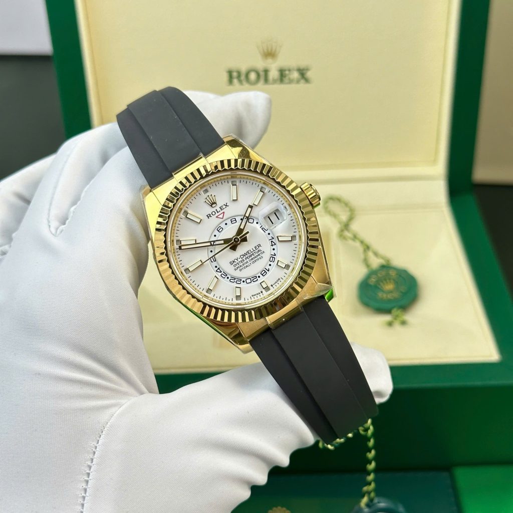 Đồng Hồ Rolex Replica 11 Sky-Dweller Mặt Trắng Mạ Vàng Nặng 192 Grams Xưởng ZF 42mm (1)