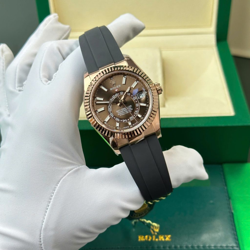 Đồng Hồ Rolex Sky-Dweller Mặt Nâu Chế Tác Mạ Vàng Hồng Nặng 192 Grams Xưởng ZF 42mm (2)