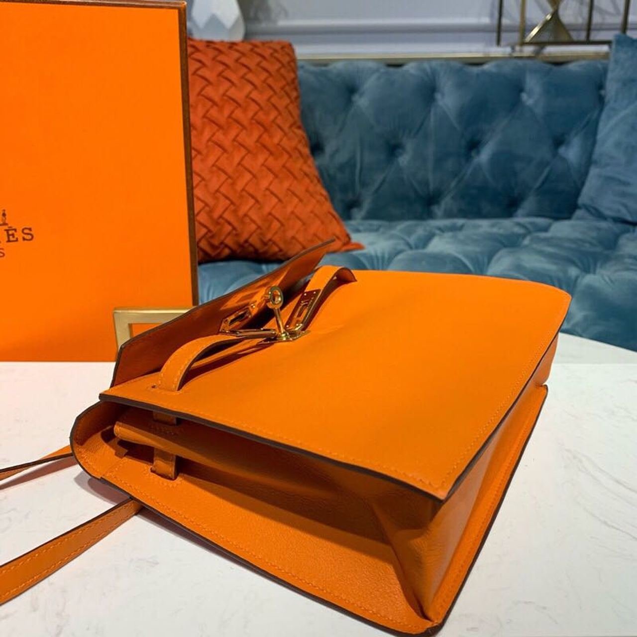 Hermes Kelly Danse II Bag Swift Orange Gold Hardware For Women 8.7in/22cm - Image 8