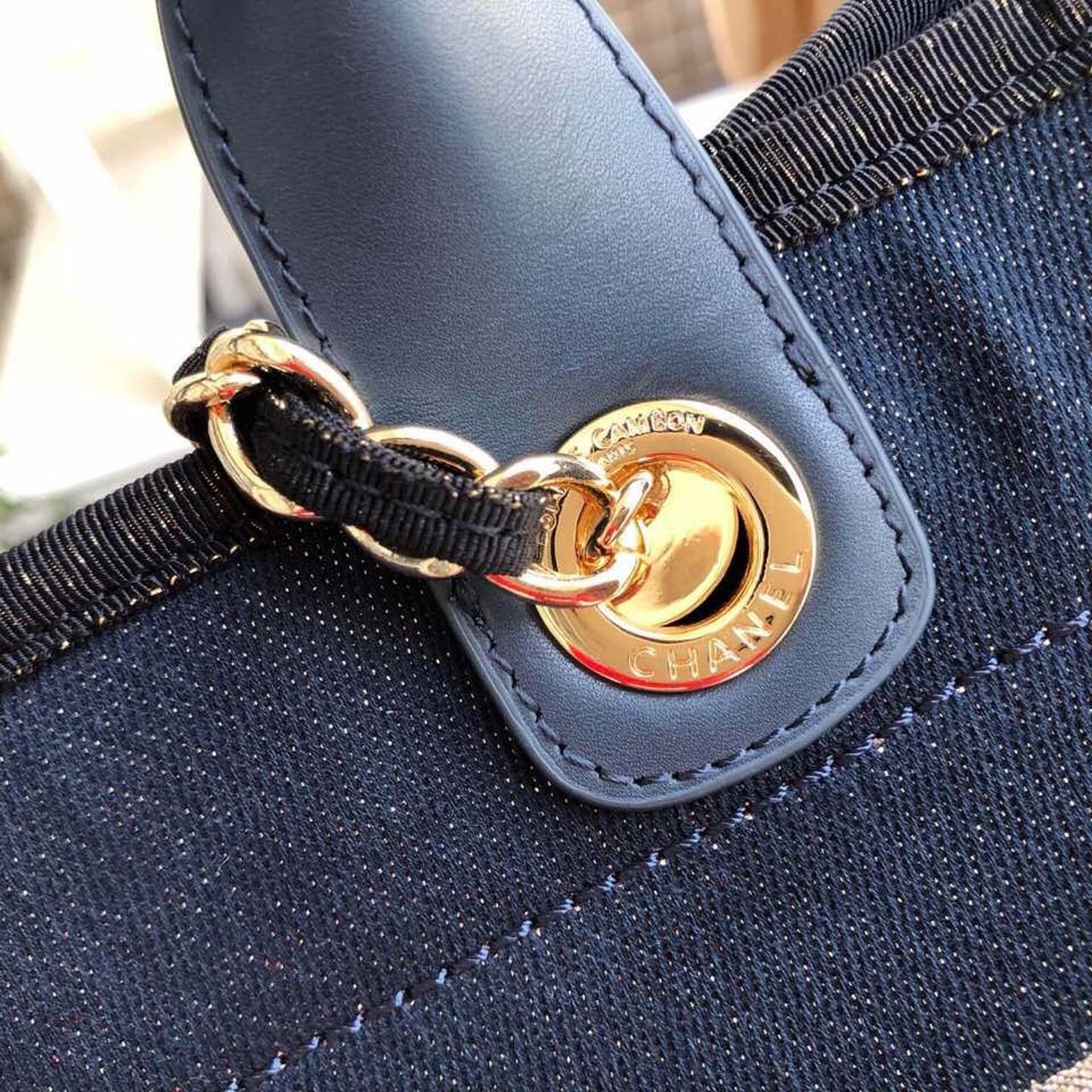 Chanel Deauville Tote 38cm Denim Canvas Bag Fall/Winter Collection Dark Blue - Image 7