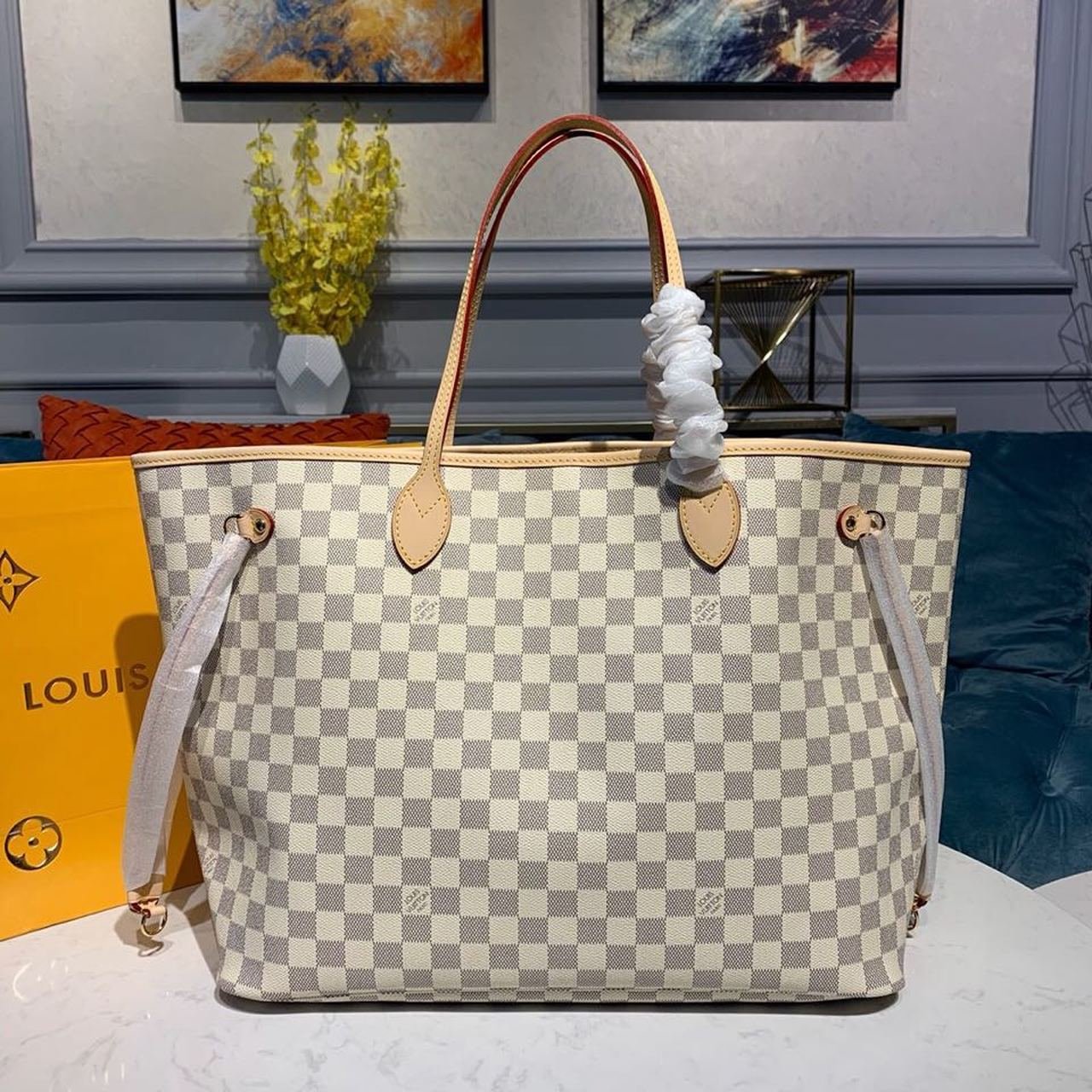 Louis Vuitton Neverfull GM Bag 40cm Damier Azur Canvas Fall/Winter Collection N41360, Beige