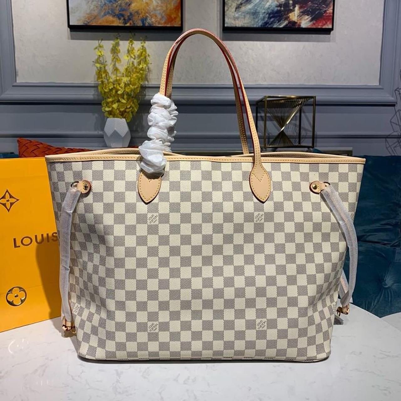 Louis Vuitton Neverfull GM Bag 40cm Damier Azur Canvas Fall/Winter Collection N41360, Beige - Image 3