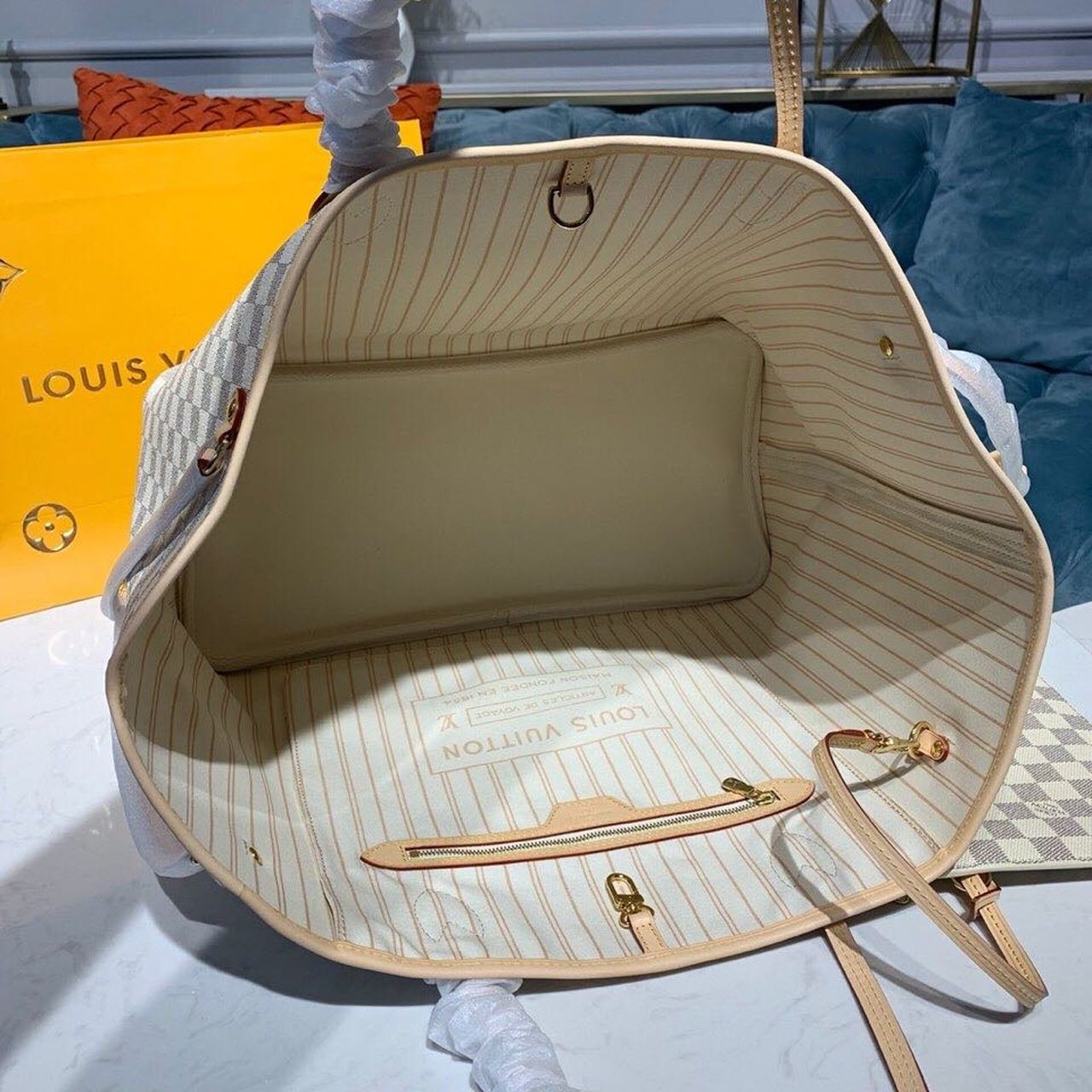 Louis Vuitton Neverfull GM Bag 40cm Damier Azur Canvas Fall/Winter Collection N41360, Beige - Image 10