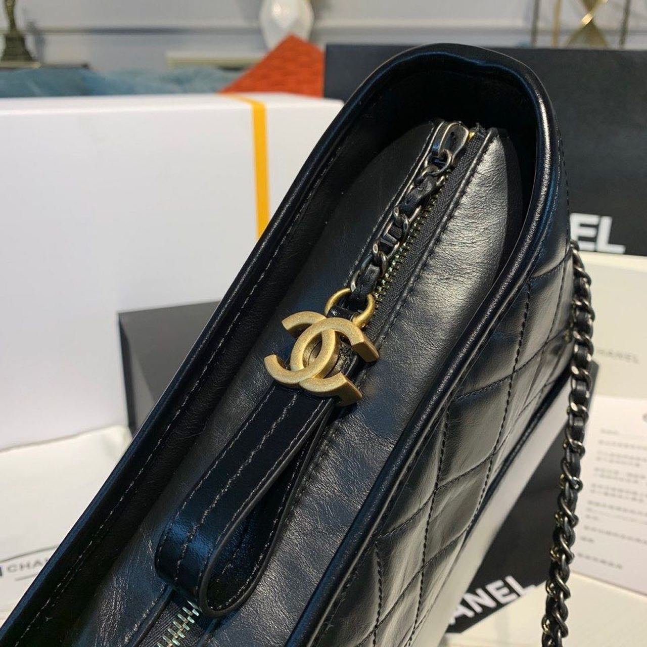 Chanel Gabrielle Hobo Bag 20cm Aged Calfskin Leather Bi-Color Gold/Silver Strap Spring/Summer Act 1 Collection, Black - Image 5