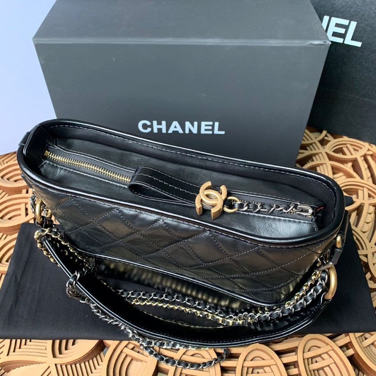 Chanel Gabrielle Hobo Bag 20cm Aged Calfskin Leather Bi-Color Gold/Silver Strap Spring/Summer Act 1 Collection, Black - Image 10