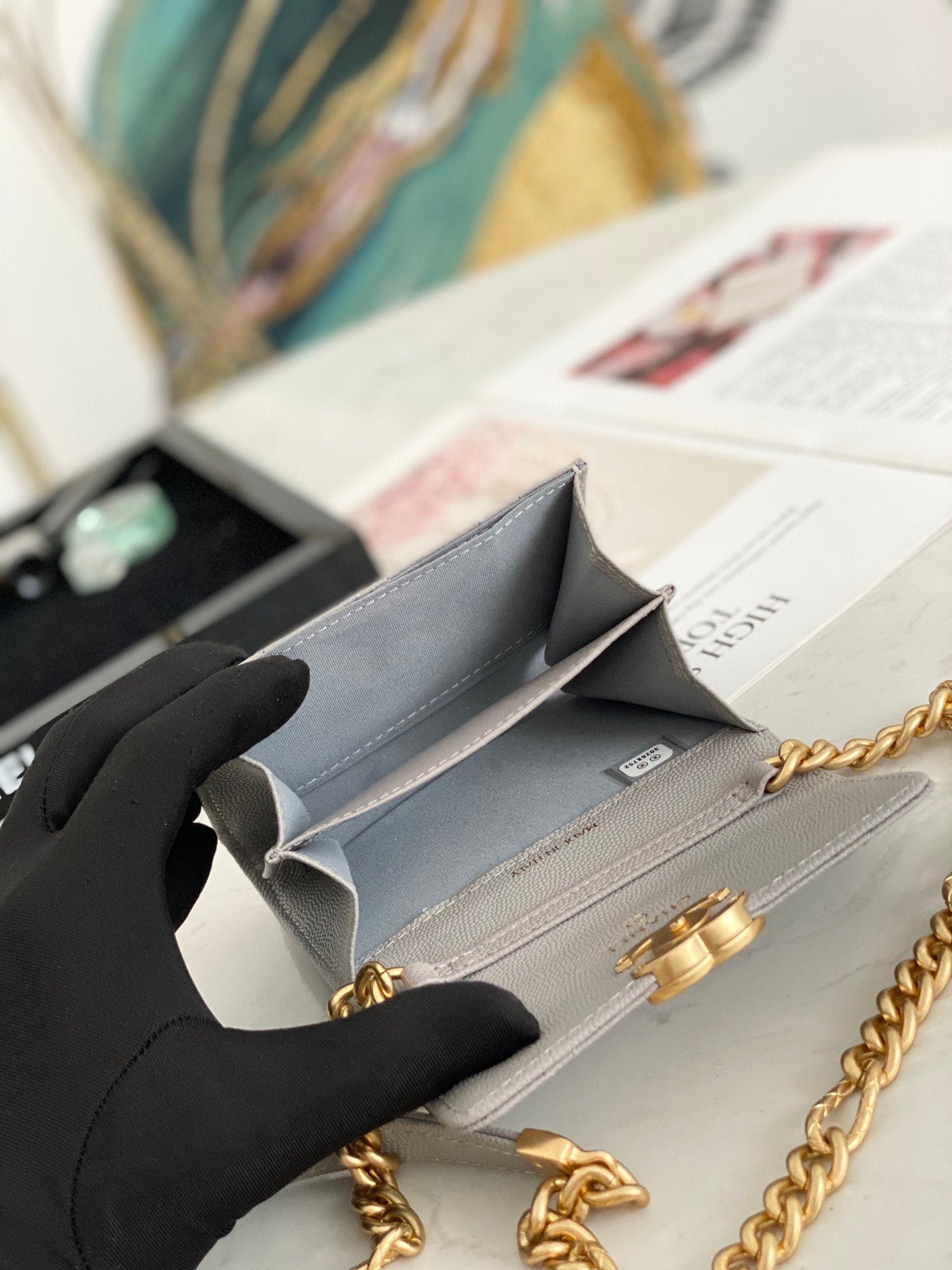 Chanel Flap Bag Mini Gold 12cm Grey - Image 3