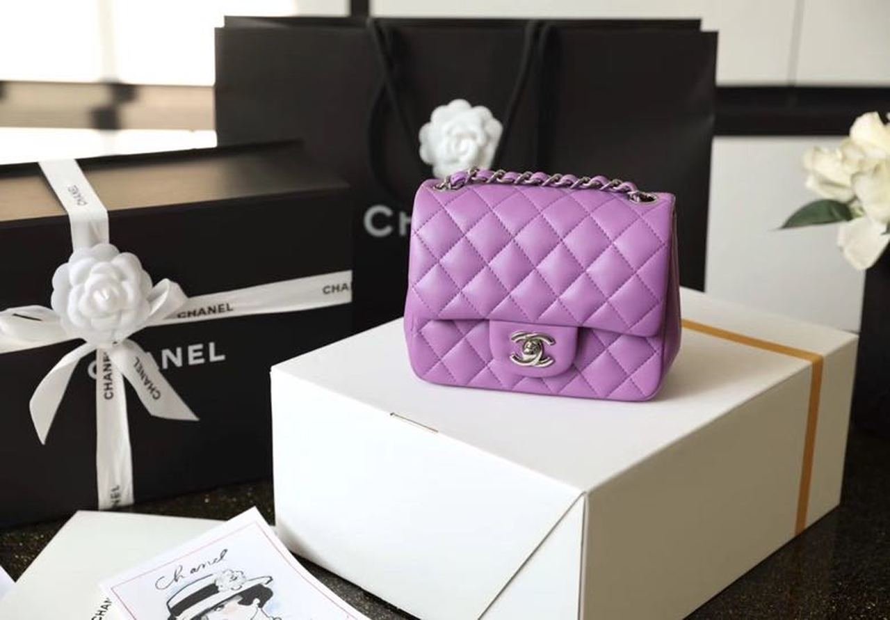 Chanel Classic Mini Flap Bag Silver Hardware Caviar Leather Spring/Summer Collection Purple - Image 2