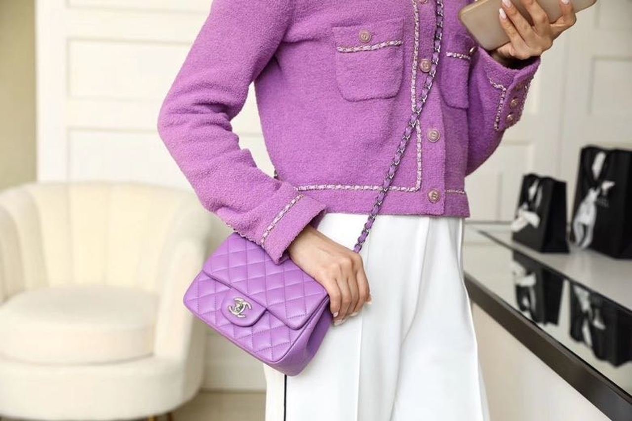 Chanel Classic Mini Flap Bag Silver Hardware Caviar Leather Spring/Summer Collection Purple - Image 15