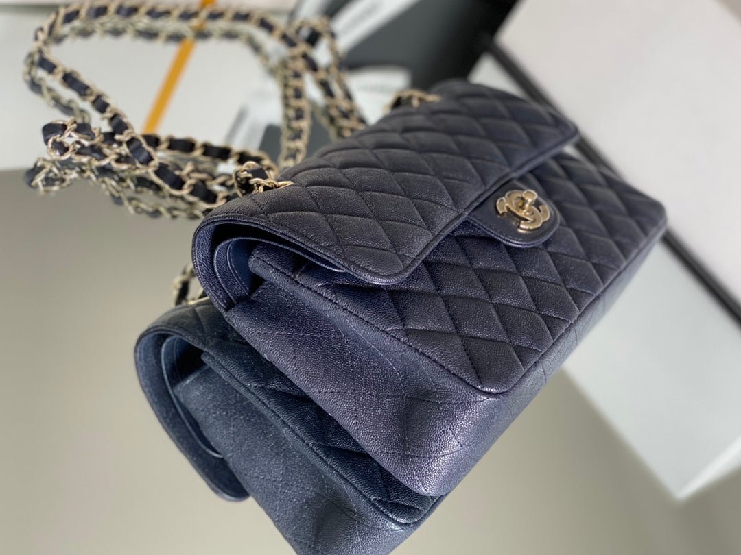 Chanel Classic Flapbag Gold Hardware 26cm Dark Blue - Image 9