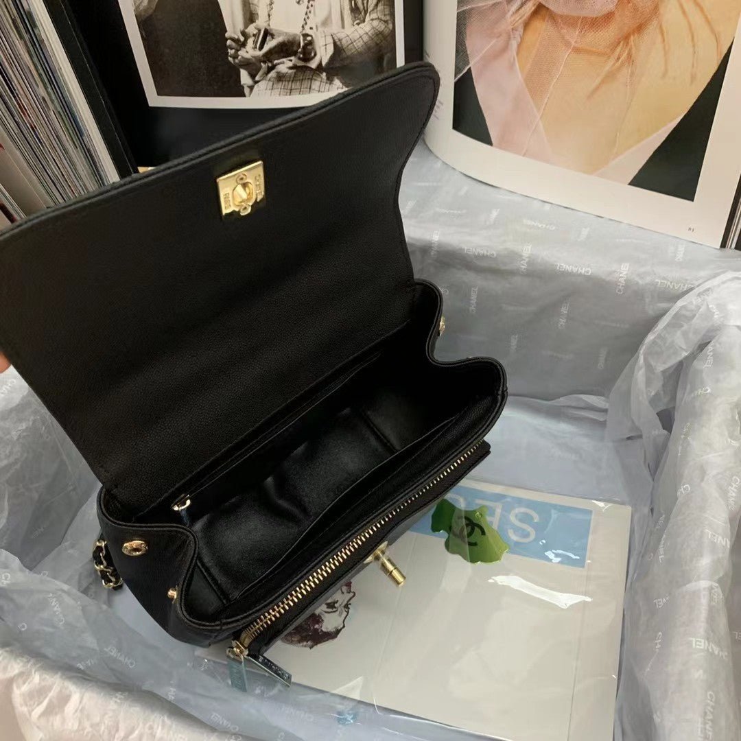 Chanel Flap Bag Top Handle With Chain 19cm Black - Image 4