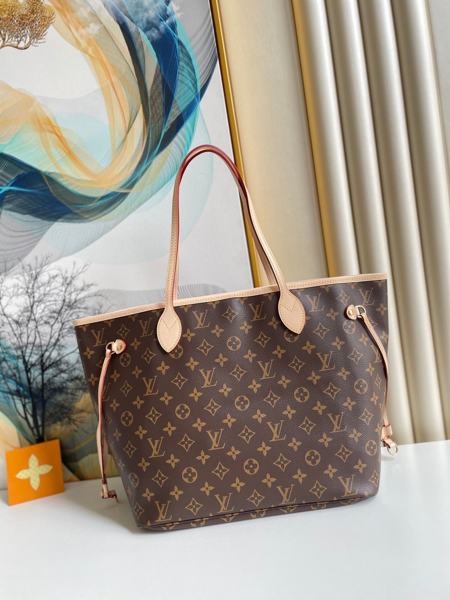 Louis Vuitton Neverfull MM Bag 32cm Damier Azur Canvas Fall/Winter Collection N41361, Red - Image 3