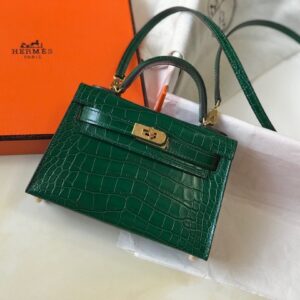 Hermes Mini Kelly 19 Green Crocodile Bag For Women, Women’s Handbags, Shoulder Bags 7.5in/19cm