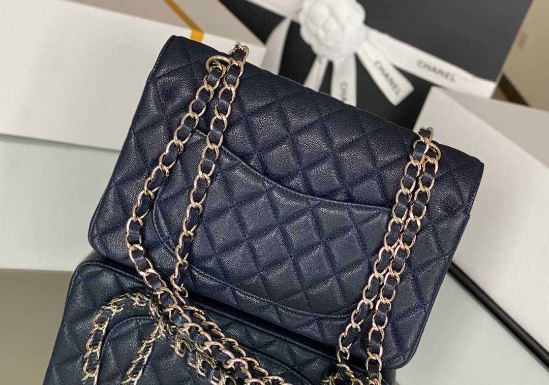 Chanel Classic Flapbag Gold Hardware 26cm Dark Blue - Image 6