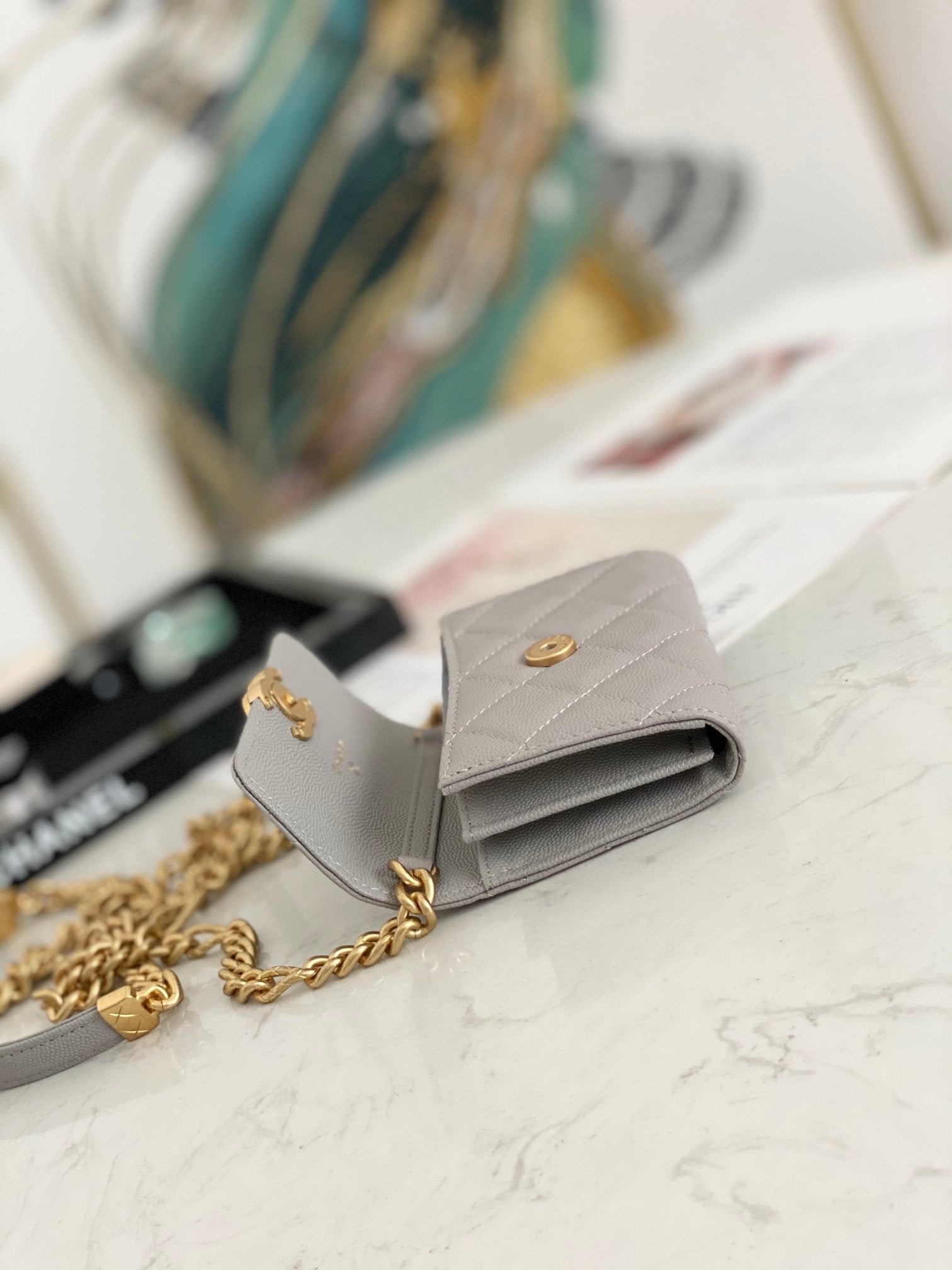 Chanel Flap Bag Mini Gold 12cm Grey - Image 5